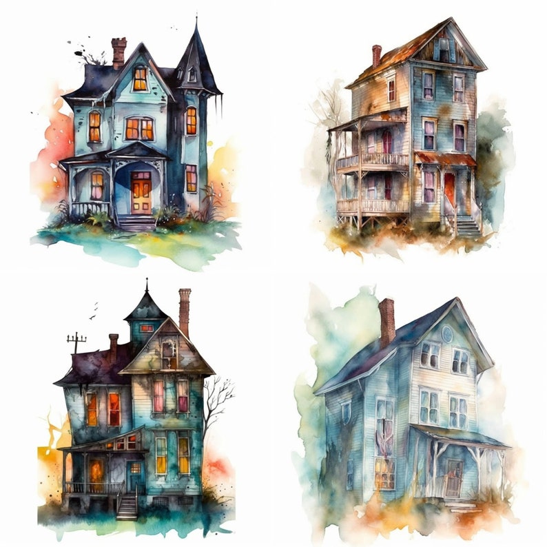 Ghost House Clipart - 8 High-Resolution Ghost House PNG - Digital Download - Perfect for Halloween Invites, Wall Art & Crafts image 3