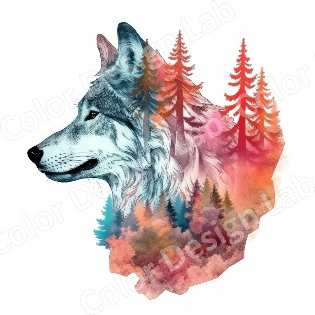 Wolf & Forest Double Exposure Art Print, 8 High-resolution Pngs ...
