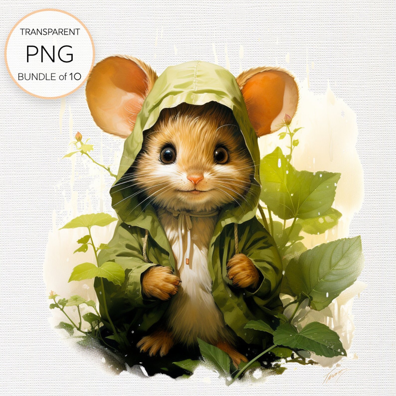 Cute Watercolor Mouse Hiding From Rain Clipart - Adorable Rodent ...
