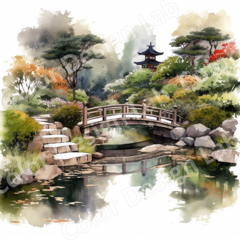Serene Japanese Garden Clipart 8 Highresolution Images Etsy