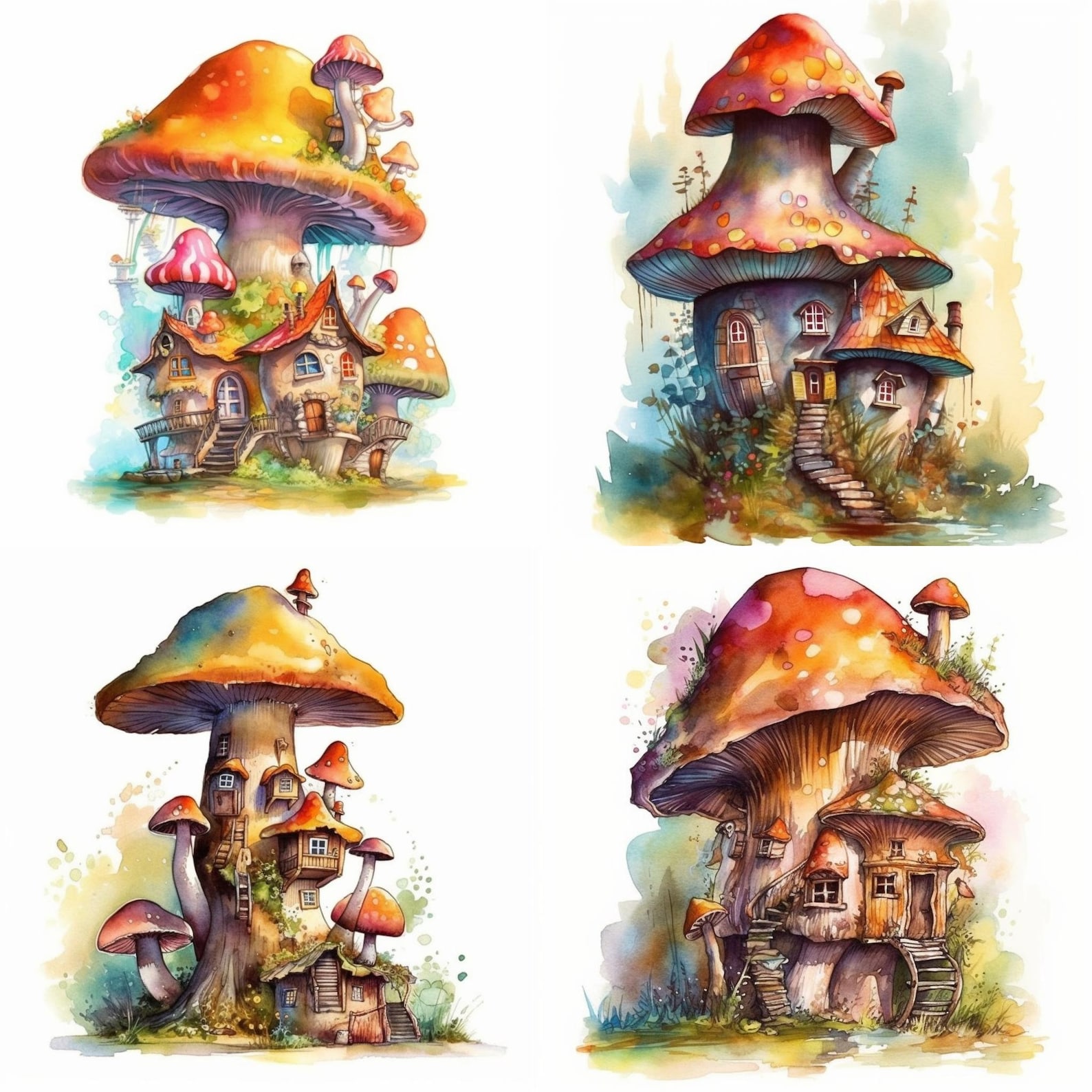 Mushroom House Clipart - Fairy Tale Cottage Set of 8 PNG - Digital ...