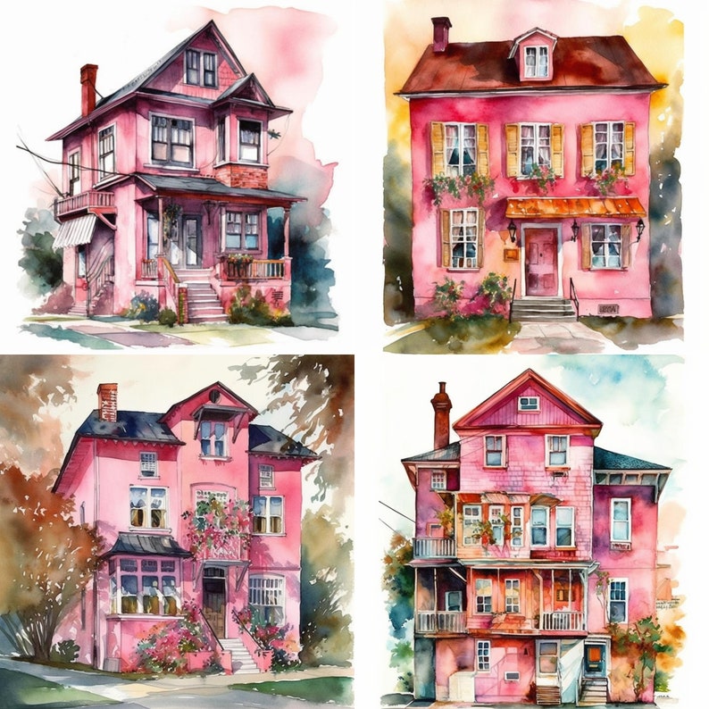 Pink House Clipart Set of 8 High-resolution PNG Instant - Etsy UK