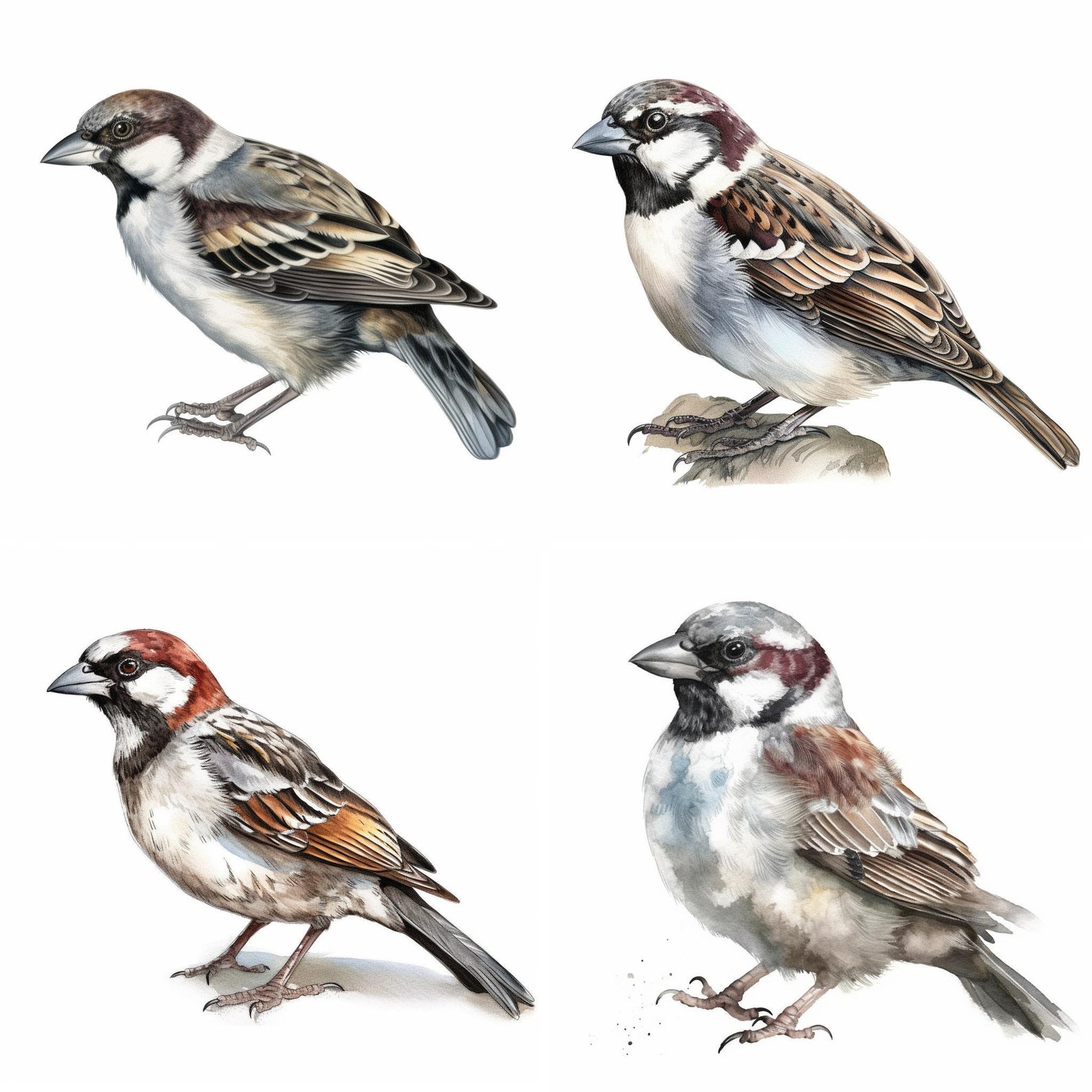 House Sparrow Clipart Printable Art Set of 8 PNG Digital - Etsy