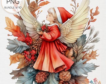 Vintage Christmas Angel Clipart: Retro Holiday PNG Bundle (Commercial License)