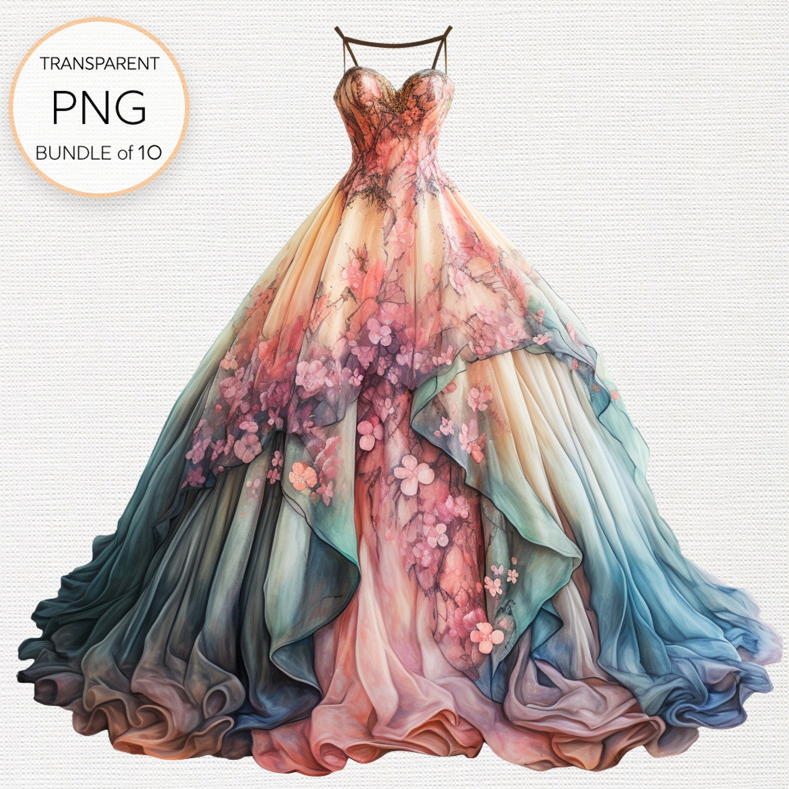 Wedding Dress Clipart, Set of 10 PNG Illustrations for Card Making ...