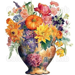 Vase de fleurs imprimable Clipart ensemble de 8 Bouquet de fleurs de haute qualité PNG, téléchargement numérique, licence commerciale