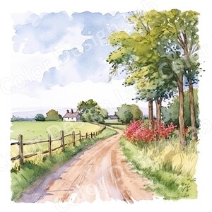 Conjunto de clipart para impressão de Country Lane com 8 imagens PNG de alta resolução, download digital, uso comercial, ideal para arte de parede e scrapbooking