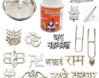 Natural Astghandha Chandan Tika With Plate and 16 Types Metal Tika Stamp Forehead