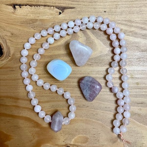 Hand Knotted , Rose Quartz , Madagascar Mauve Rose Quartz Pendant , Gemstone Crystal Necklace