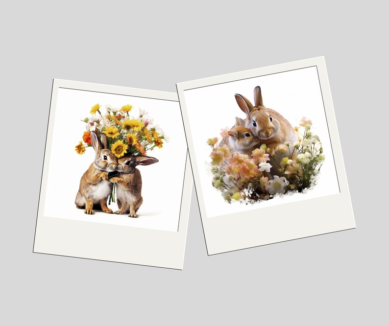 Floral Bunnies Clipart, 10 High Quality JPG, Nursery Art, Bunnies With ...