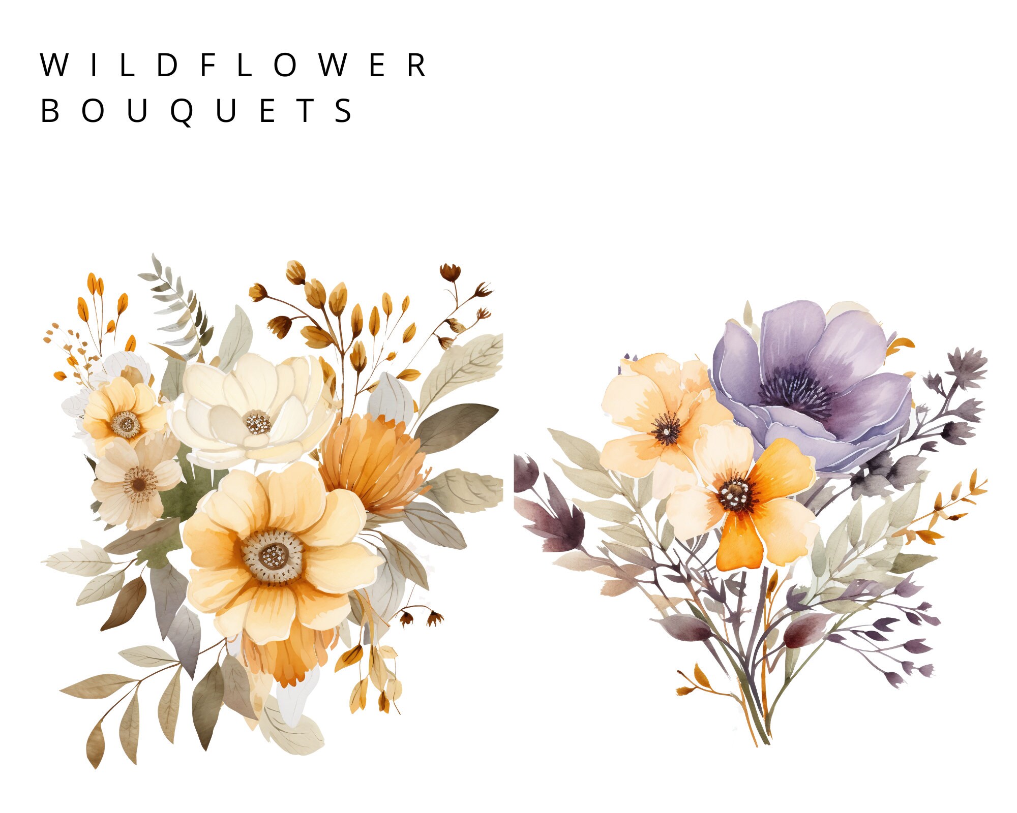 Wildflower Bouquet Clipart, 10 High Resolution Transparent PNG