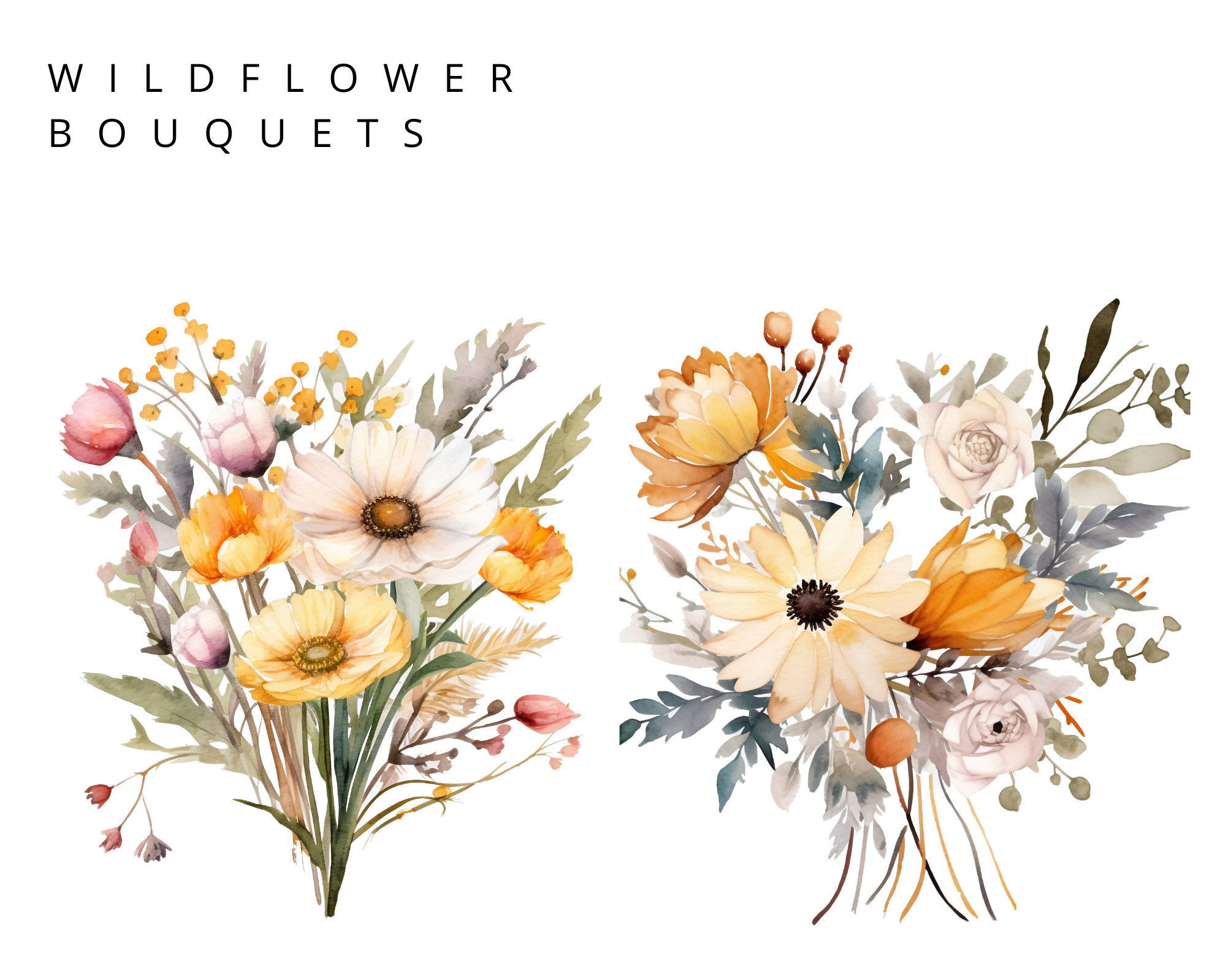 Wildflower Bouquet Clipart, 10 High Resolution Transparent PNG