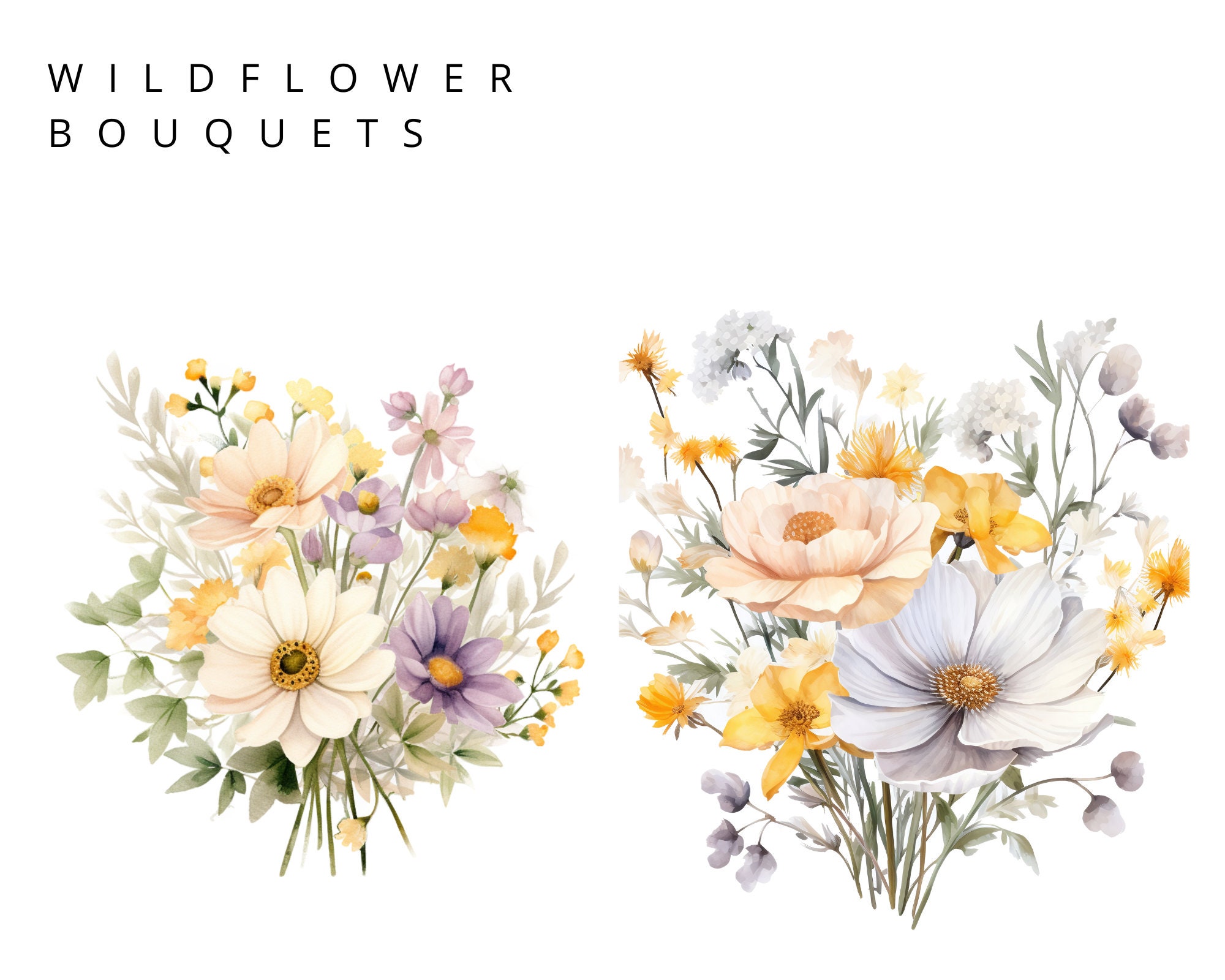 Wildflower Bouquet Clipart, 10 High Resolution Transparent PNG