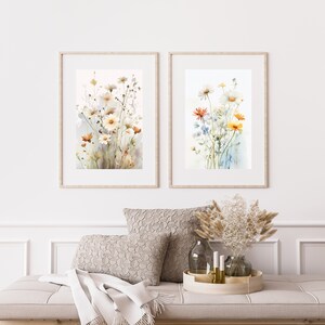 Set Of 2 Watercolor Wildflower Prints - Boho Wall Decor - Botanical Wall Art - Digital Download printable Floral Prints
