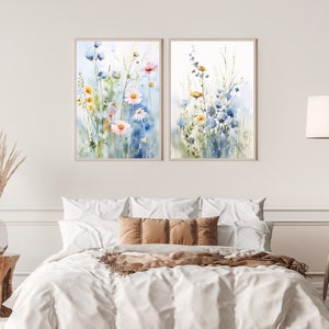Set Of 2 Watercolor Wildflower Prints - Boho Wall Decor - Botanical Wall Art - Digital Download printable Floral Prints