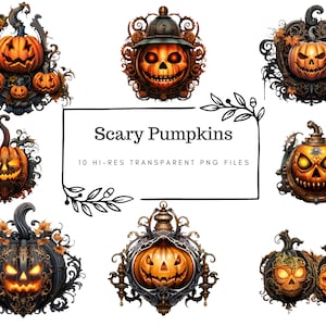 Halloween clipart - 10 Scary Pumpkins, Hi-res transparent PNG