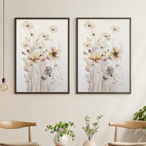 Set Of 2 Watercolor Wildflower Prints - Boho Wall Decor - Botanical Wall Art - Digital Download printable Floral Prints