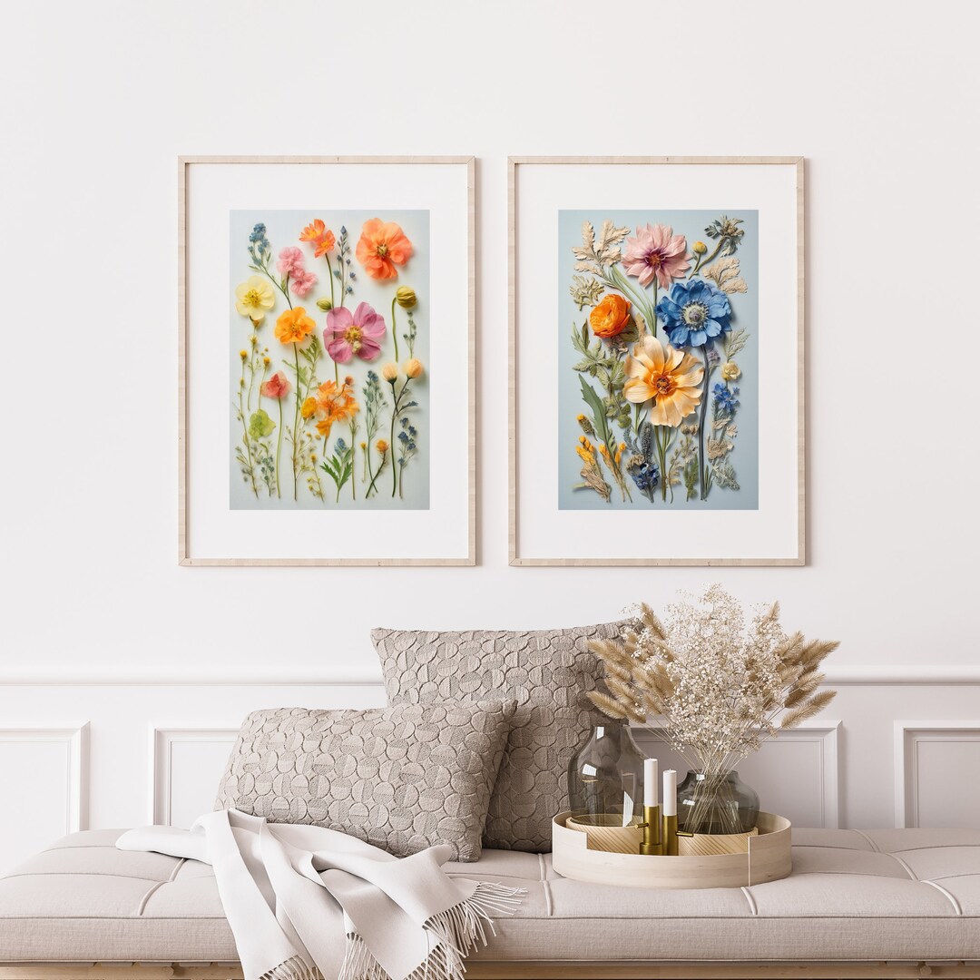 Set of 2 Pressed Wildflower Prints, Printable Wall Art, Pressed Flower ...