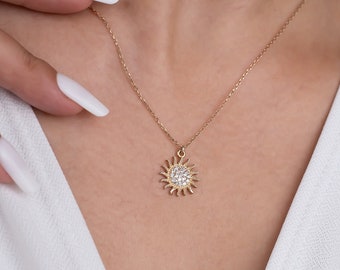 14K Solid Gold Sun Necklace, Gold Sunshine Pendant, Minimalist Necklace, Mothers Day Gifts For Mom, Gold Jewelry For Women, Gift For Her