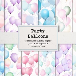 Party Luftballons Digitales Papier - Nahtloses Wiederholungsmuster, Schön bemalter Hintergrund, bedruckbares Papier für Scrapbooks und Karten