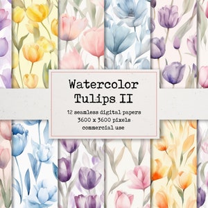 Carta digitale Acquerello Tulipani II - Motivo ripetuto senza soluzione di continuità, bellissimi sfondi dipinti, carta stampabile per album di ritagli e cartoline