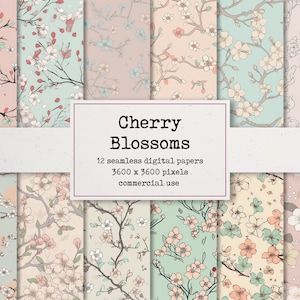 Carta digitale Cherry Blossoms - Motivo ripetuto senza soluzione di continuità, bellissimi sfondi dipinti, carta stampabile per album di ritagli e cartoline
