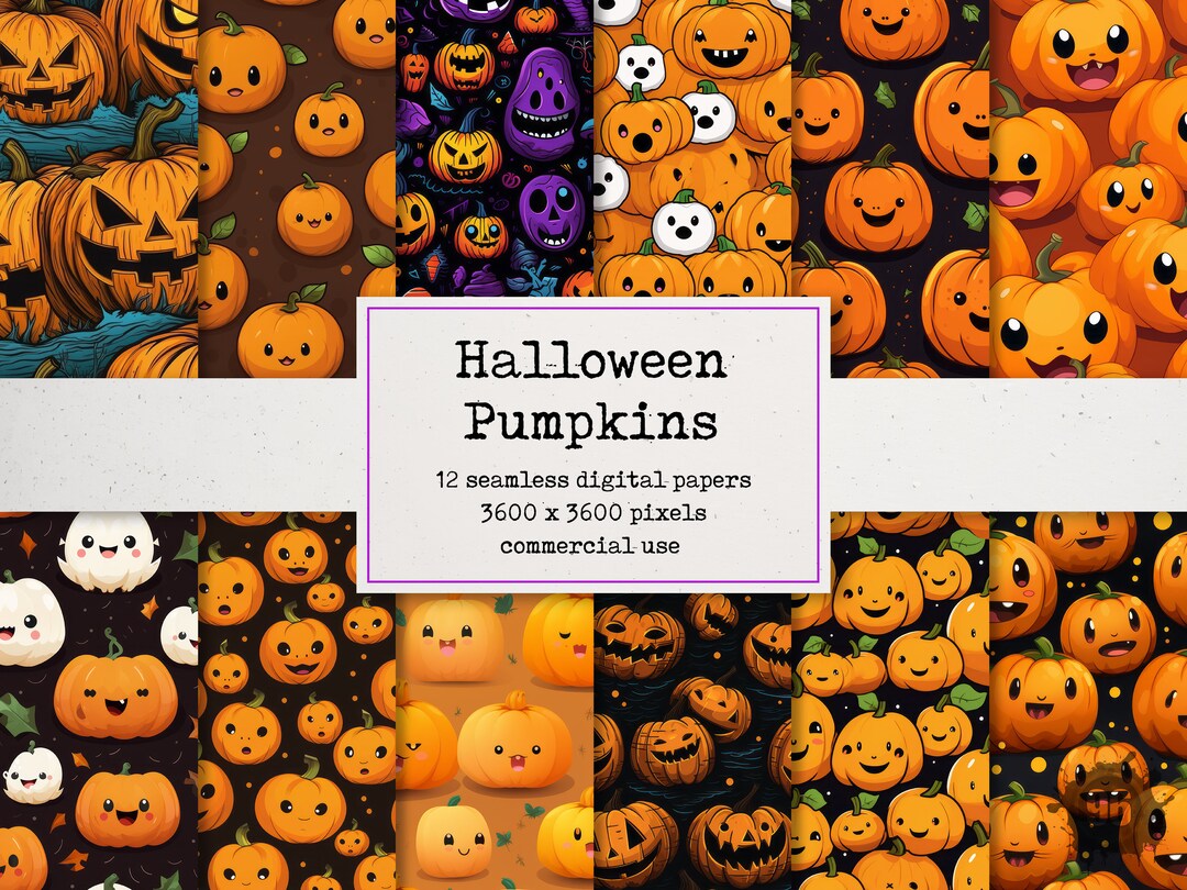 Halloween Pumpkins Digital Paper - Seamless Repeat Pattern, Beautiful ...