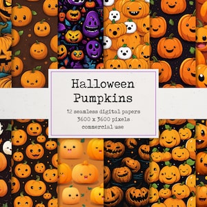 Halloween Pumpkins digitaal papier - naadloos herhalingspatroon, prachtig geschilderde achtergronden, afdrukbaar papier voor plakboeken en kaarten