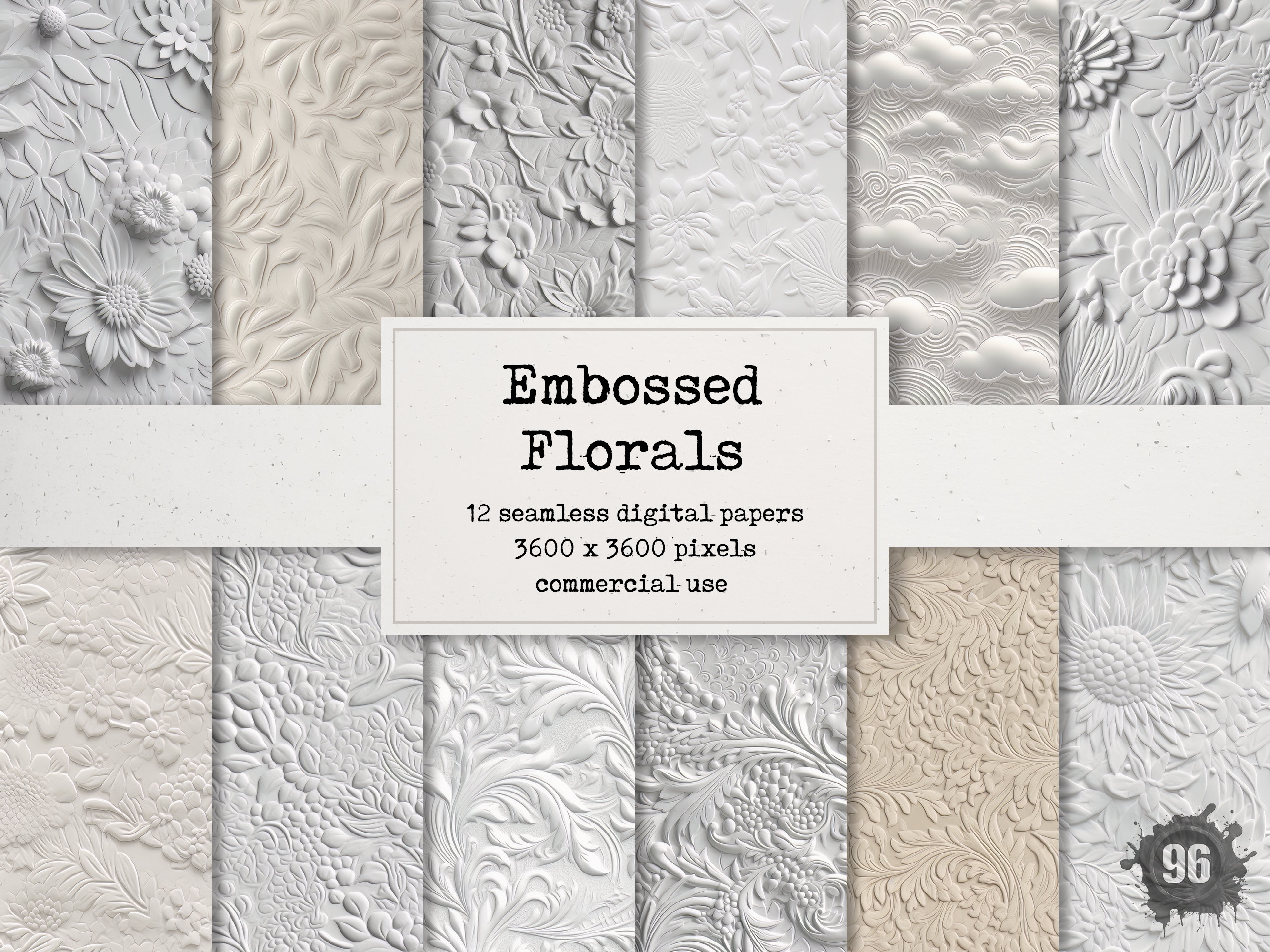 Embossed Florals Digital Paper Seamless Repeat Pattern Etsy