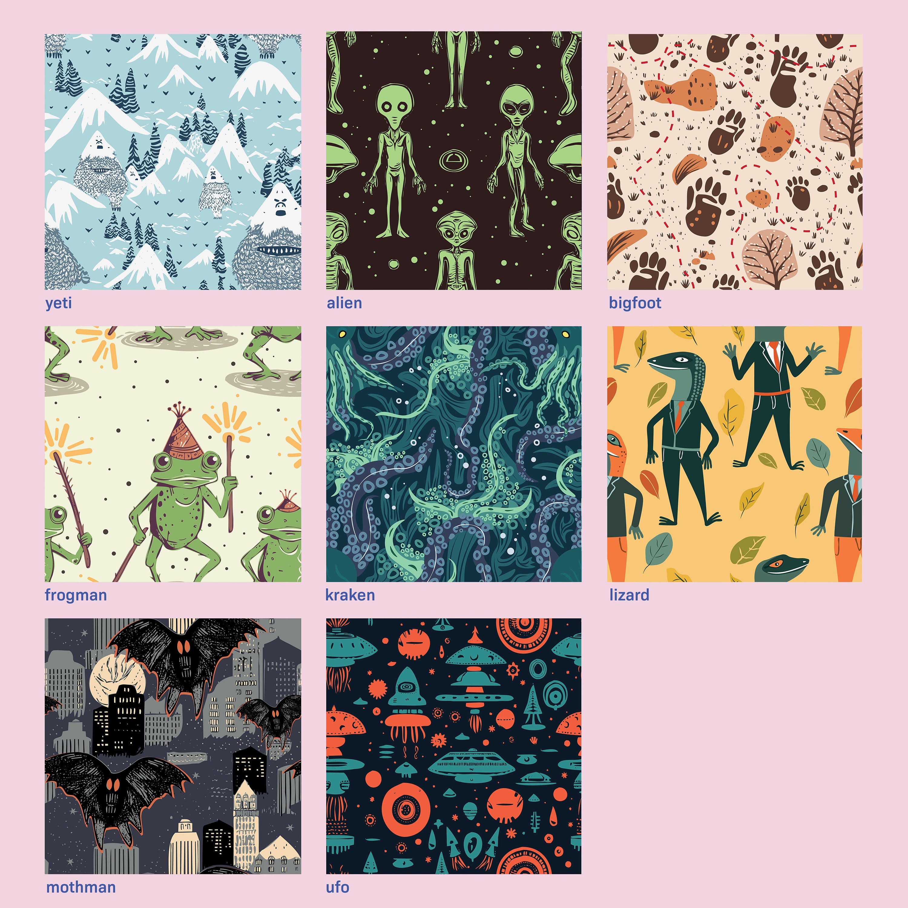 Cryptid Themed Digital Paper Seamless Mysterious Monster Patterns - Etsy