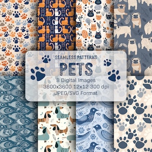 Pet Themed Digital Paper - seamless colorful animal printable patterns