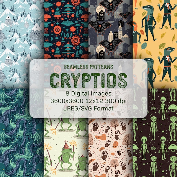 Cryptid Themed Digital Paper - seamless mysterious monster patterns