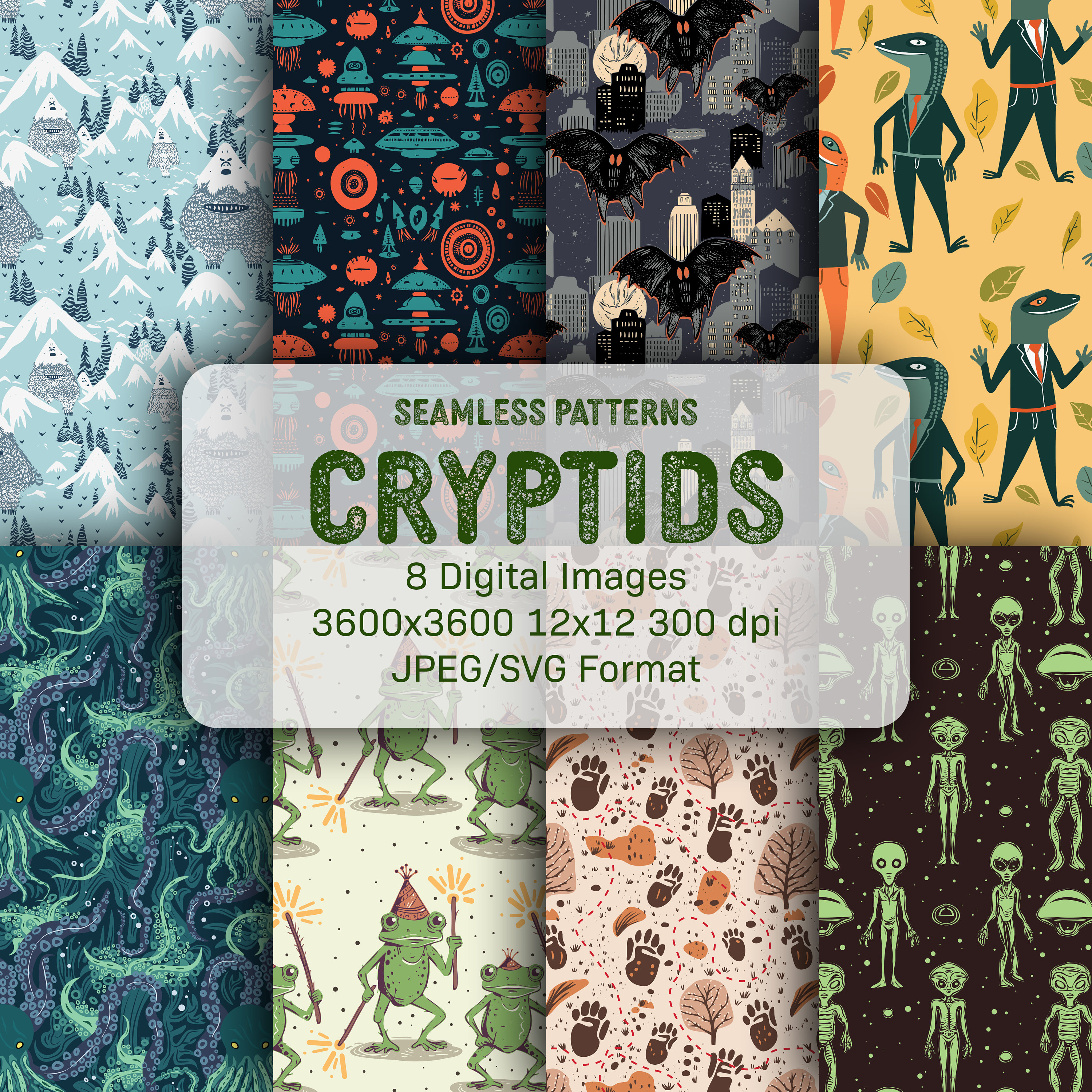 Cryptid Themed Digital Paper Seamless Mysterious Monster Patterns - Etsy