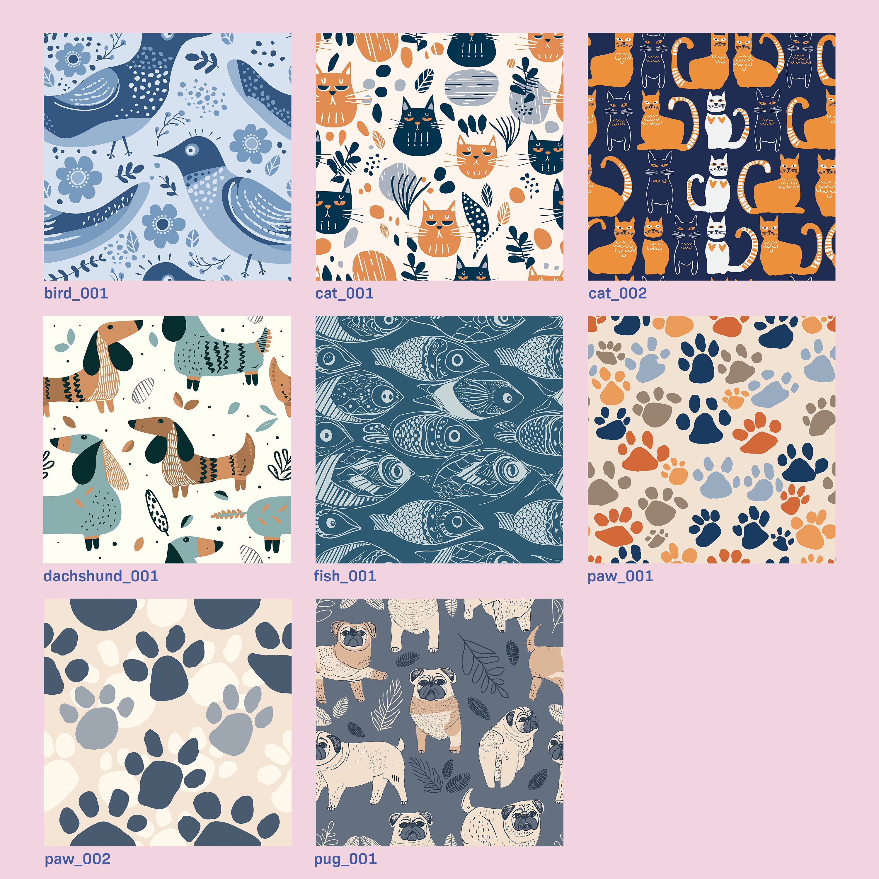 Pet Themed Digital Paper - Seamless Colorful Animal Printable Patterns ...