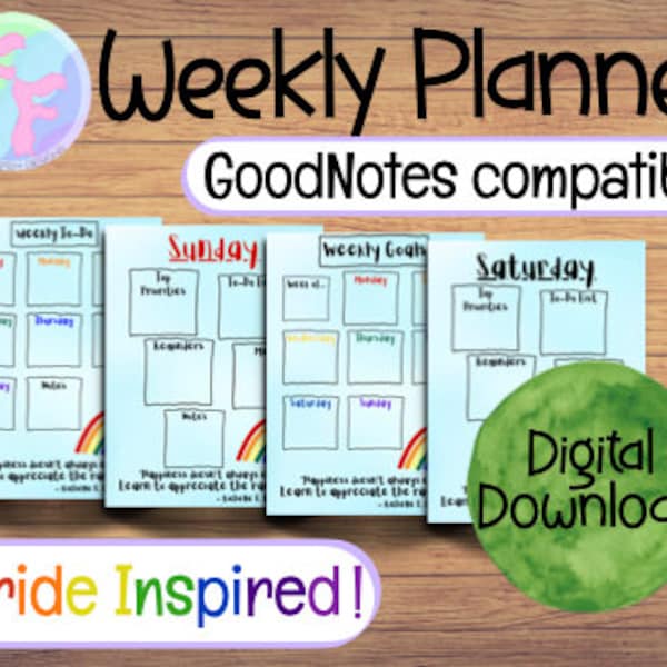 Rainbow-Themed Weekly, Daily, and Goal Digital Planner - GoodNotes Compatible, Printable Digital Planner
