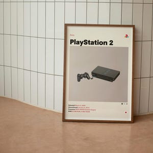 Póster minimalista de mediados de siglo de la PlayStation 2 original de Sony