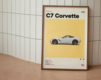 Chevrolet Corvette C7 Minimalist Mid-Century Poster
