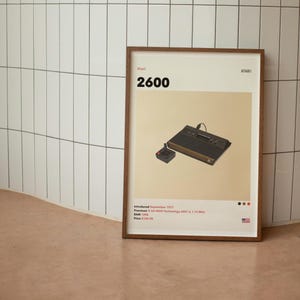 Póster minimalista de mediados de siglo de la consola de videojuegos Atari 2600