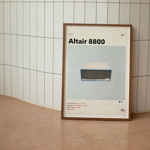Póster minimalista de mediados de siglo de la computadora vintage MITS Altair 8800