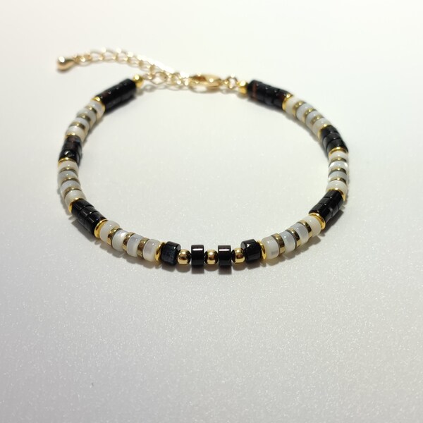 Bracelet heishi agate noire / nacre