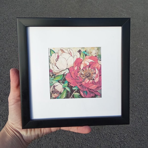 Housewarming HANDMADE GIFT for MOTHER | Small Canvas painting | Miniature Peony Painting | Mothers Day Flowers | Peonies | Bouquet Painting