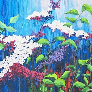 Abstract Blossom Flower Oil Painting On Canvas, Large Wall Art, Original Colorful Floral Landscape Art, Custom Painting Living Room Decor
