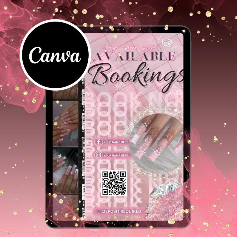 Canva Editable Booking Template, Nail Tech Promo Etsy
