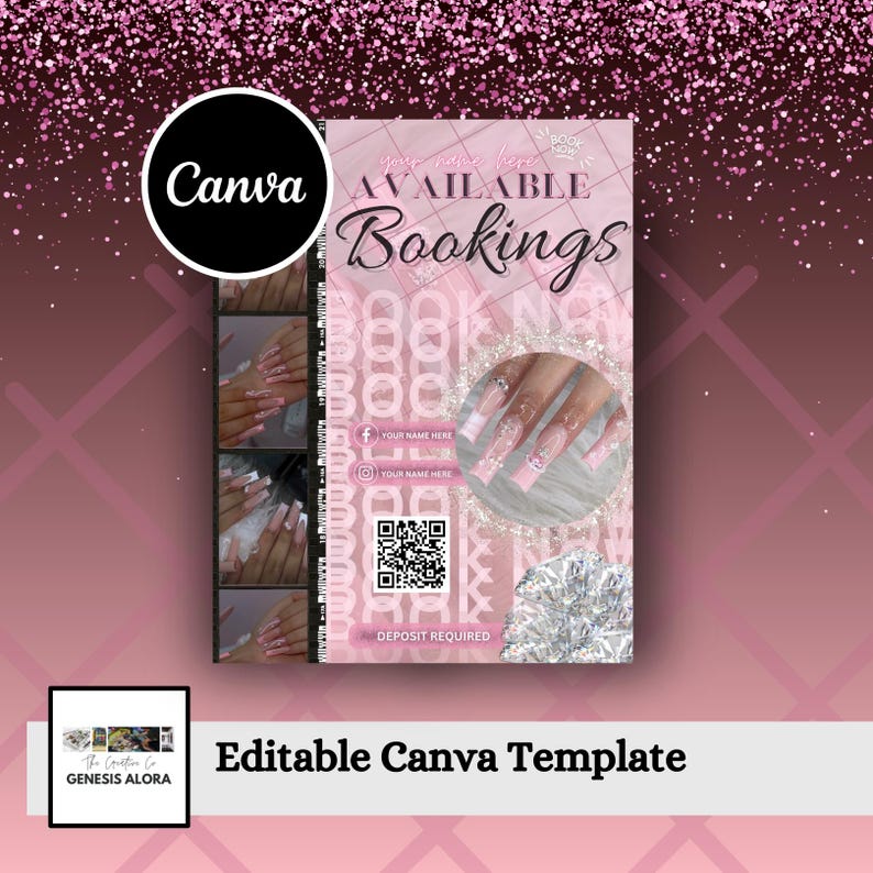 Canva Editable Booking Template, Nail Tech Promo Etsy