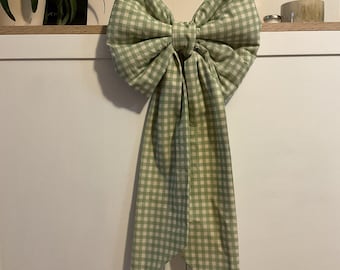 Sage Green Gingham Statement Bow, Handmade Fabric Decor, Country Cottage, Farmhouse, Large Hanging Bow