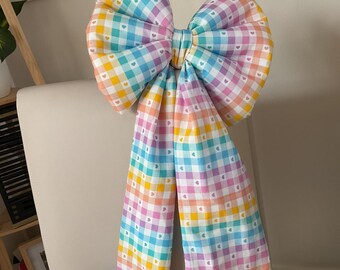 Bright Rainbow Check and Heart Cotton Bow, Wall Décor