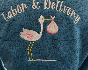 100% Embroidery! Beautiful Sweater Jacket for L&D nurses! Custom Embroidered Design, nurse gift, customized gift, doctor gift