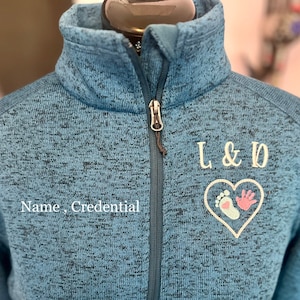 100% Embroidery! Beautiful Sweater Jacket for L&D nurses!! Personalized NICU jacket-Custom Embroidered Design, nurse gift, customized gift.