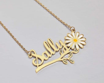 Daisy  Flower Name Necklace Personalized Floral Name Necklace Jewelry Gift For Her