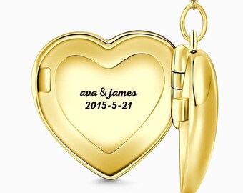 Heart Photo Locket Necklace With Engraving 14k Gold Plated